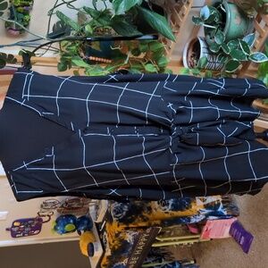 Torrid 5X Peplum Georgette Blouse sheer black with white square lines